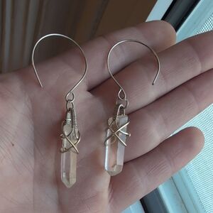 Sterling Silver Clear Quartz Point Earrings